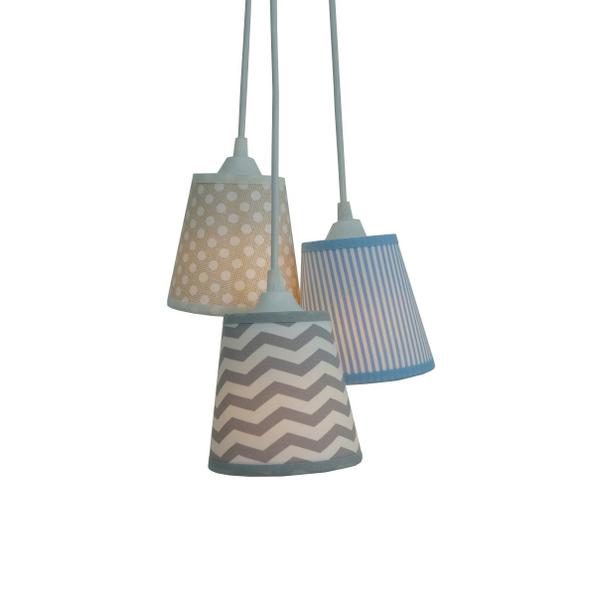 Imagem de Lustre Pendente Chevron, Poás e Listras Cinza, Azul e Bege