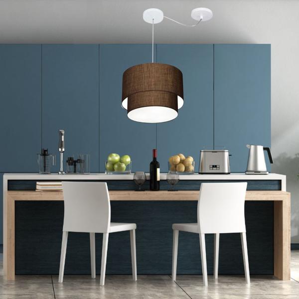 Imagem de Lustre Pendente Cilíndrico Com Desvio Café MJ-4364 Para Mesa de Jantar e Estar