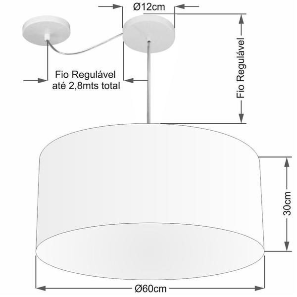 Imagem de Lustre Pendente Cilíndrico Com Desvio De Centro Md-4168 Cúpula em Tecido 60x30cm Café - Bivolt