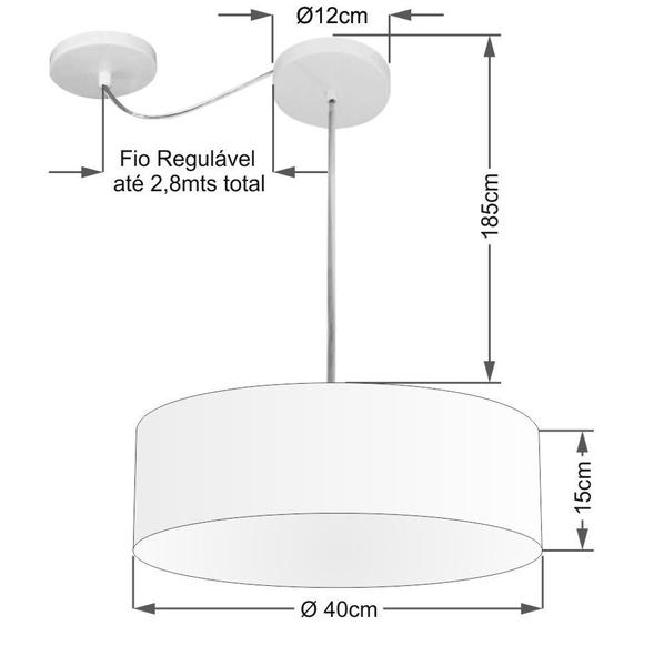 Imagem de Lustre Pendente Cilíndrico Com Desvio De Centro Md-4255 Cúpula em Tecido 40x15cm Branco - Bivolt