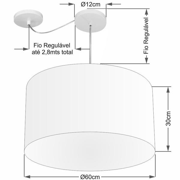 Imagem de Lustre Pendente Cilíndrico Com Desvio de Centro Vivare Md-4167 Cúpula em Tecido 60x30cm - Bivolt