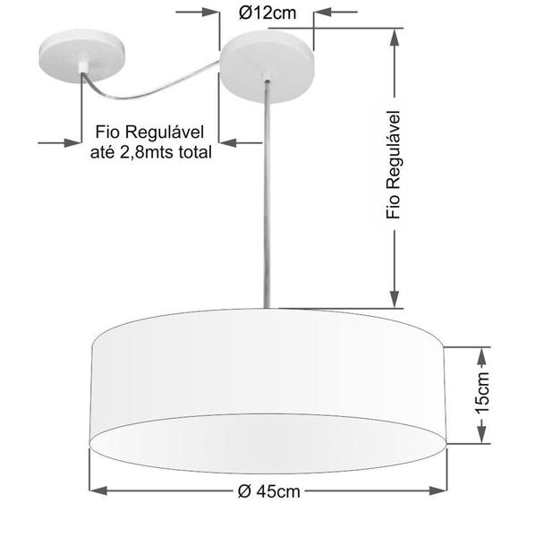 Imagem de Lustre Pendente Cilíndrico Com Desvio de Centro Vivare Md-4222 Cúpula em Tecido 45x15cm - Bivolt