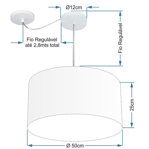 Imagem de Lustre Pendente Cilíndrico Com Desvio de Centro Vivare Md-4230 Cúpula em Tecido 50x25cm - Bivolt