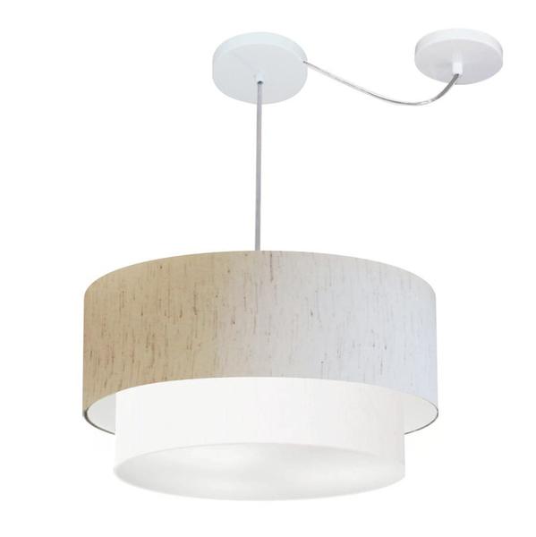 Imagem de Lustre Pendente Cilíndrico Com Desvio Linho Bege e Branco MJ-4361 Para Mesa de Jantar e Estar