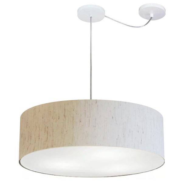 Imagem de Lustre Pendente Cilíndrico Com Desvio Linho Bege MJ-4259 Para Mesa de Jantar e Estar