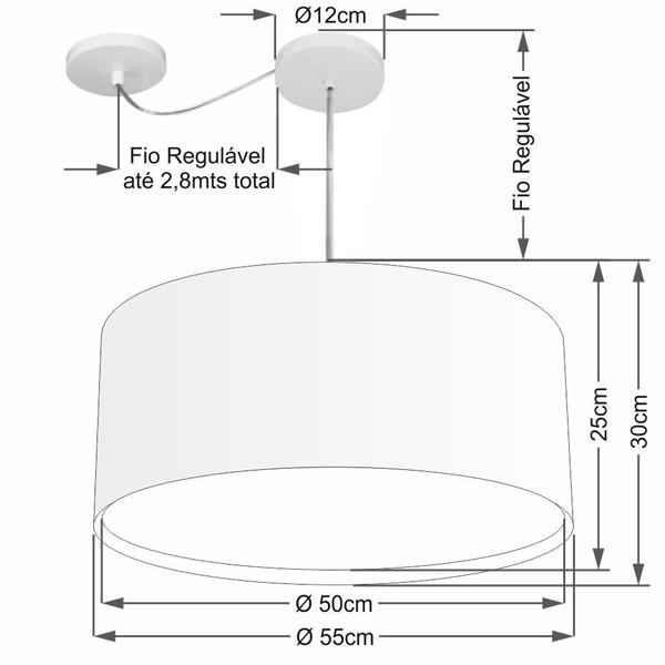 Imagem de Lustre Pendente Cilíndrico Com Desvio Md-4309 Cúpula em Tecido 55x30cm Rustico Bege - Bivolt