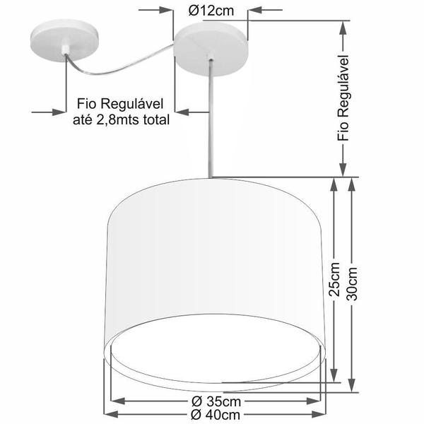 Imagem de Lustre Pendente Cilíndrico Com Desvio Md-4312 Cúpula em Tecido 40x30cm Linho Bege - Bivolt