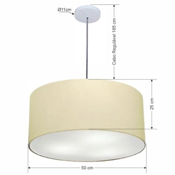 Imagem de Lustre Pendente Cilíndrico Md-4100 Cúpula em Tecido 50x25cm Algodão Crú - Bivolt