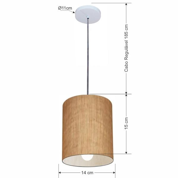 Imagem de Lustre Pendente Cilíndrico Md-4200 Cúpula em Tecido 14x15cm Palha - Bivolt