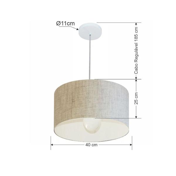 Imagem de Lustre Pendente Cilíndrico Md-4202 Cúpula em Tecido 40x25cm Rustico Bege - Bivolt