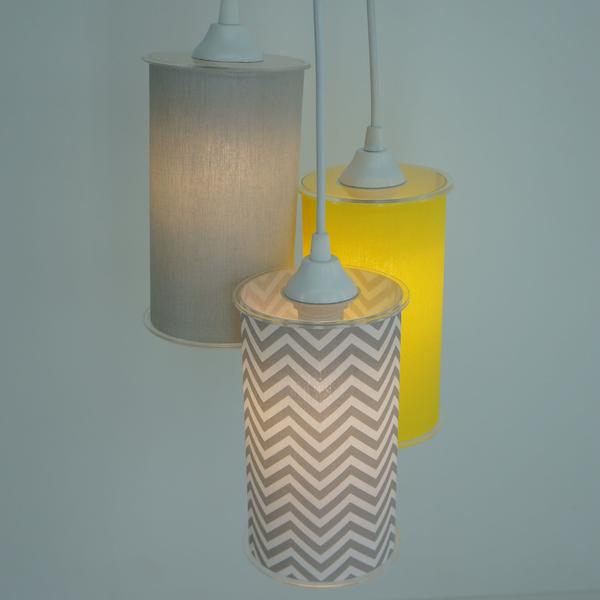 Imagem de Lustre Pendente Cilíndrico Triplo Chevron e Amarelo