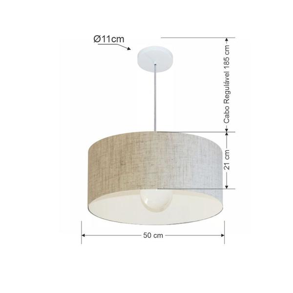 Imagem de Lustre Pendente Cilíndrico Vivare Md-4052 Cúpula em Tecido 50x21cm - Bivolt