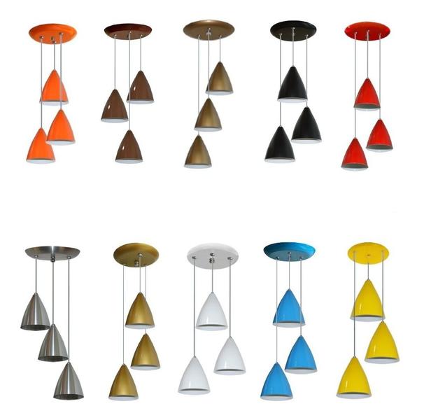 Lustre Pendente Colorido Triplo Junto Na Mesma Canopla - Mesa de jantar - LUSTRES AMANDINI Imagem de Lustre Pendente Colorido Triplo Junto Na Mesma Canopla - Mesa de jantar