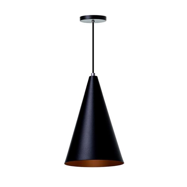 Imagem de Lustre Pendente Cone M Alumínio Preto 30Cm - Kit 2 Unidades