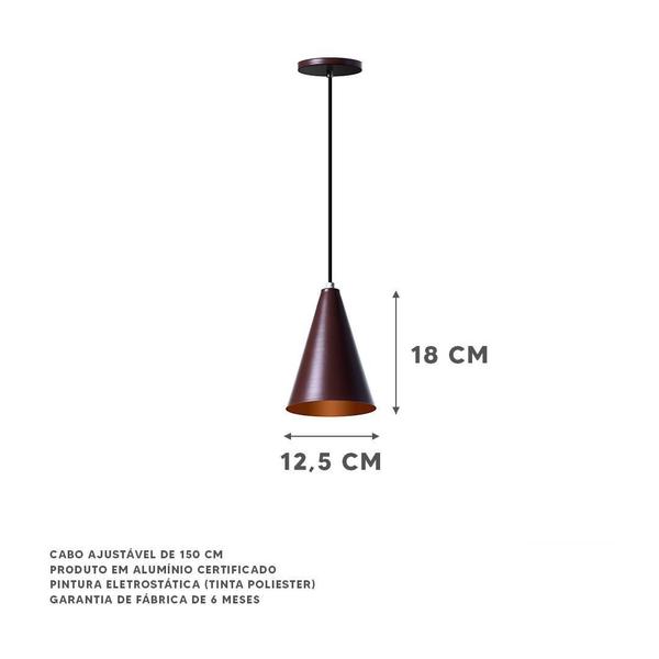 Imagem de Lustre Pendente Cone P Em Alumínio Marrom 18cm