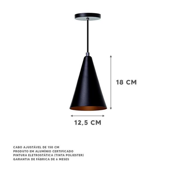 Imagem de Lustre Pendente Cone P Em Alumínio Preto 18Cm