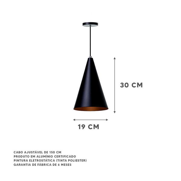 Imagem de Lustre Pendente Cone P Em Alumínio Preto 30cm