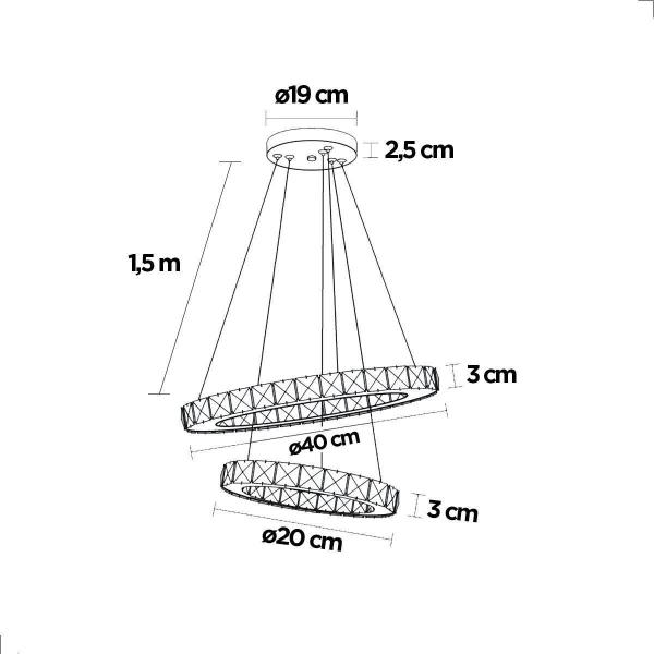 Imagem de Lustre Pendente Cristal Ambar Vision 20X40Cm Led 3000K 36W