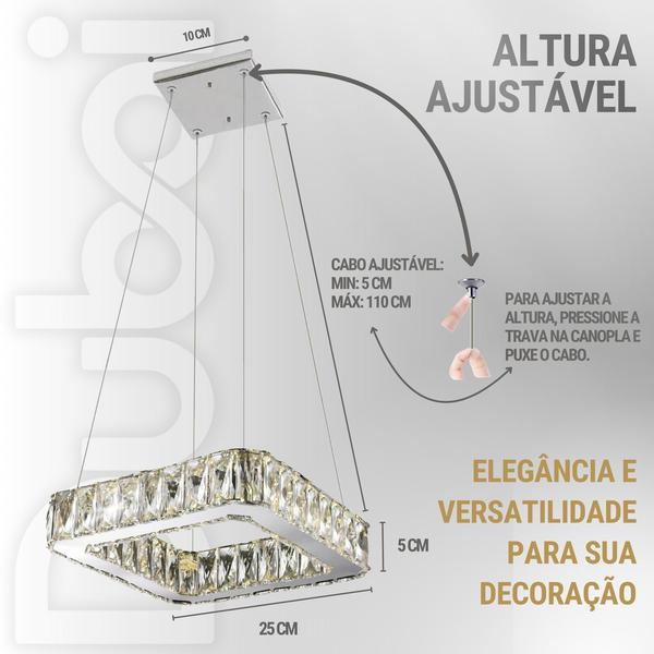 Imagem de Lustre Pendente Cristal K9 Legítimo Led Morderno + Controle Remoto