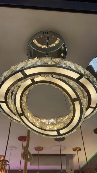 Lustre Pendente Cristal Redondo Inox K9 LED 2 Anéis 45W 3 Cores Bivolt - AAATOP Imagem de Lustre Pendente Cristal Redondo Inox K9 LED 2 Anéis 45W 3 Cores Bivolt