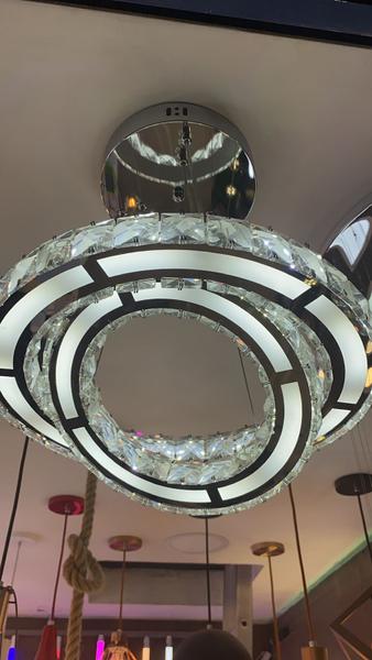 Lustre Pendente Cristal Redondo Inox K9 LED 2 Anéis 45W 3 Cores Bivolt - AAATOP Imagem de Lustre Pendente Cristal Redondo Inox K9 LED 2 Anéis 45W 3 Cores Bivolt