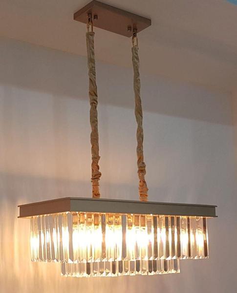 Imagem de Lustre Pendente Cristal Retangular Dourado 60 X 30 - Nitrolux