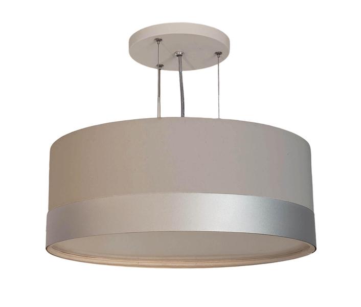 Lustre Pendente Cúpula Cinza Com Detalhe Prata 50X15 3-E27 - Tom luz Imagem de Lustre Pendente Cúpula Cinza Com Detalhe Prata 50X15 3-E27