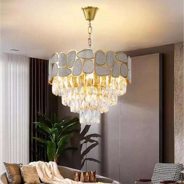 Imagem de Lustre Pendente De Cristal Dourado 50Cm Redondo