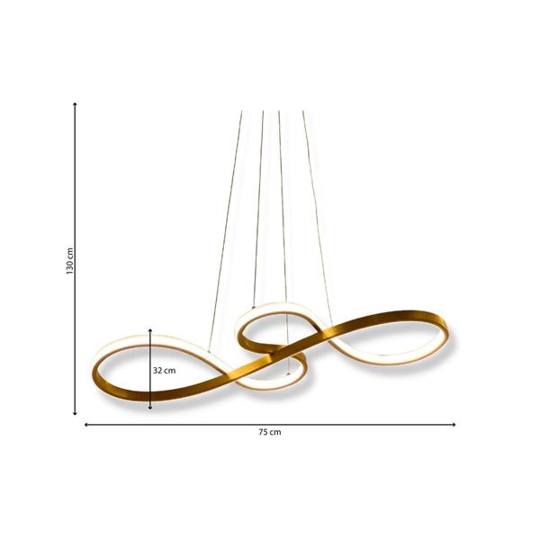 Imagem de Lustre Pendente de Led Luminária Dourado 75cm 3000k