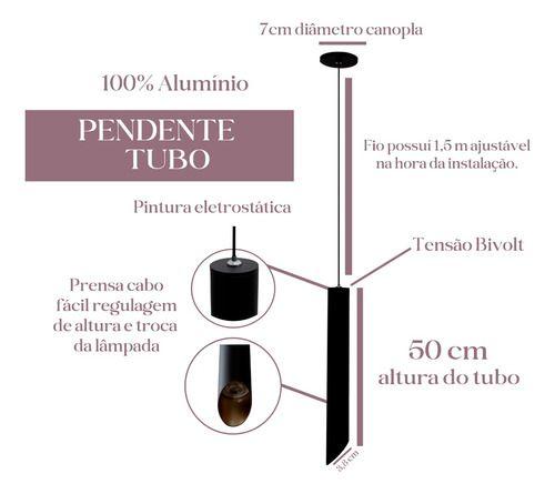 Imagem de Lustre Pendente De Teto Desing Tubo Cilindro Alumínio cor Preto 50cm 3w Bivolt