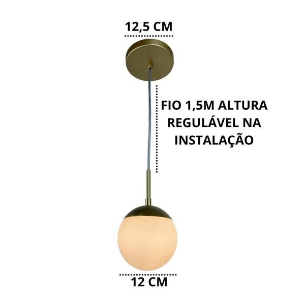 Imagem de lustre Pendente de Teto Jabuticaba Alumínio Com Globo de Vidro 12cm