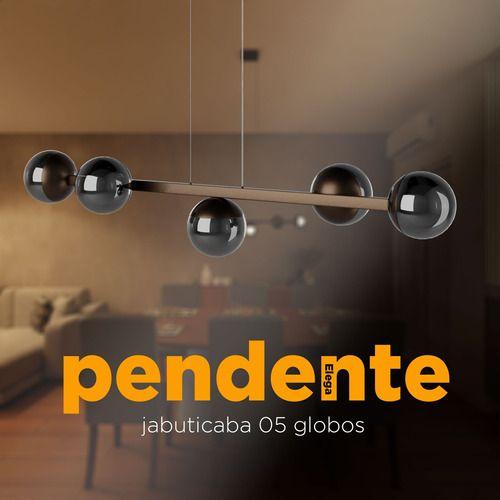 Imagem de Lustre Pendente de Teto Jabuticaba Com 5 Globos Vidro Especial Alumínio - Bivolt