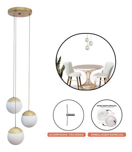 Imagem de Lustre Pendente de Teto P/ Sala de Jantar Com Triplo Jabuticaba Globo Vidro 12cm G9 Bivolt