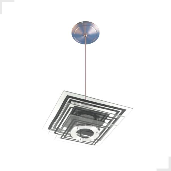 Imagem de Lustre Pendente de Teto - Quadrado Preto - 3 Vidros - Para Sala, Quarto, Cozinha