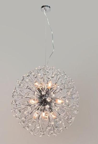 Imagem de Lustre Pendente Dente de Leão Cromado Redondo Cristais 12E14 60cm