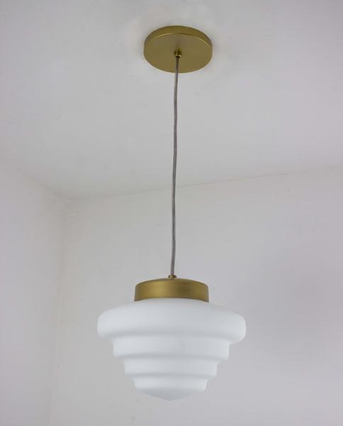 Imagem de Lustre Pendente Dourado Escada Colmeia Retro Vidro Branco 151