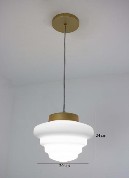 Imagem de Lustre Pendente Dourado Escada Colmeia Retro Vidro Branco 151