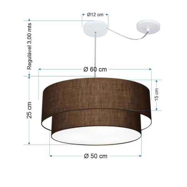 Imagem de Lustre Pendente Duplo Cilíndrico Com Desvio de Centro Vivare Md-4363 Cúpula em Tecido 60x50cm - Bivolt