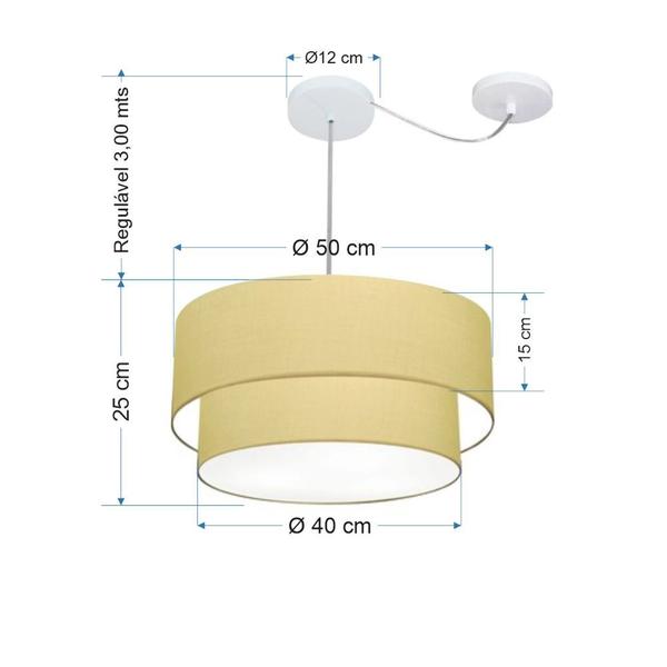 Imagem de Lustre Pendente Duplo Cilíndrico Com Desvio de Centro Vivare Md-4366 Cúpula em Tecido 50x40cm - Bivolt