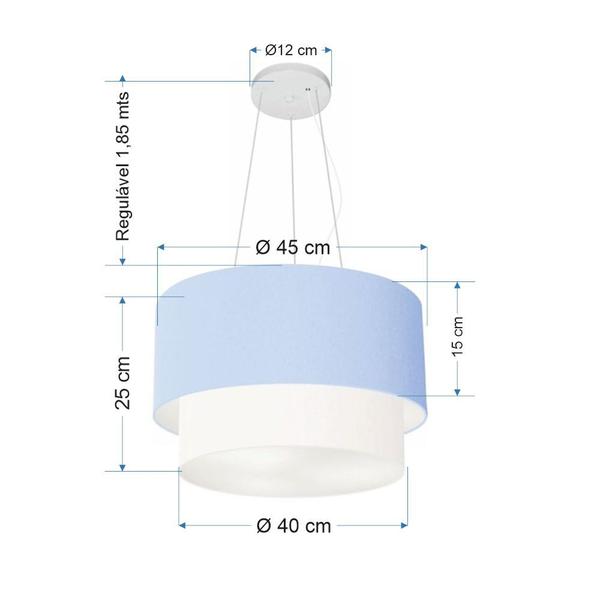 Imagem de Lustre Pendente Duplo Cilíndrico Vivare Md-4369 Cúpula Tecido 45x40cm - Bivolt