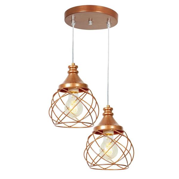 Imagem de Lustre Pendente Duplo Esfera Aramado Cobre 15cm