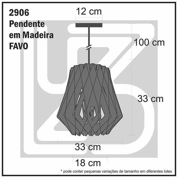 Imagem de Lustre Pendente em Madeira FAVO - Jequitiba 