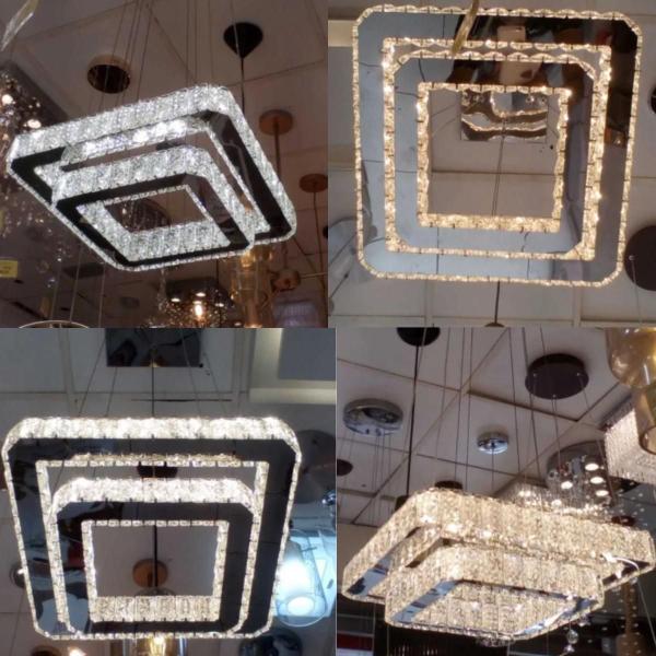 Imagem de Lustre Pendente Espelhado Cristal Led 60w Quadrado Luz 3 em 1