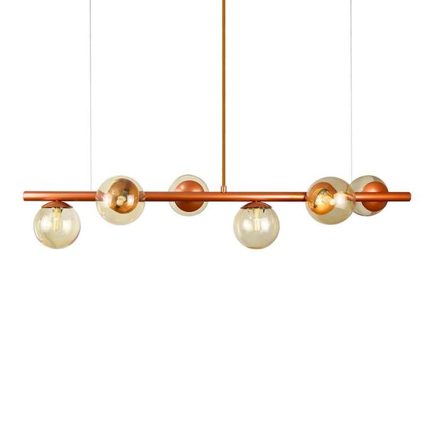 Imagem de Lustre Pendente Figo Bronze - 6 Globo Esfera De Vidro Âmbar