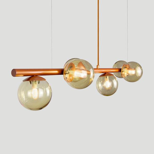 Imagem de Lustre Pendente Figo BRONZE - 6 Globos Esfera de Vidro Âmbar