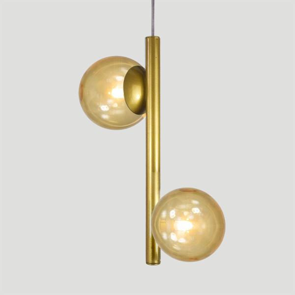 Imagem de Lustre Pendente Figo OURO - 2 Globos Esfera de Vidro Ambar