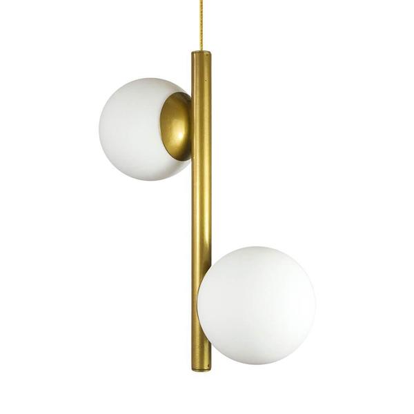 Imagem de Lustre Pendente Figo Ouro - 2 Globos Esfera De Vidro Branco