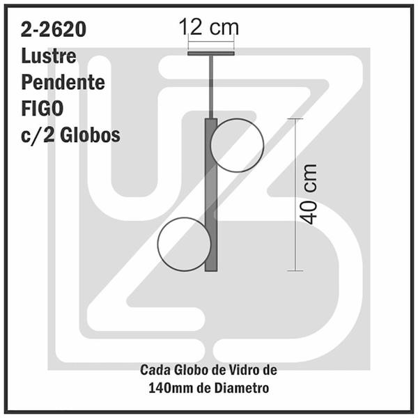 Imagem de Lustre Pendente Figo OURO - 2 Globos Esfera de Vidro Branco