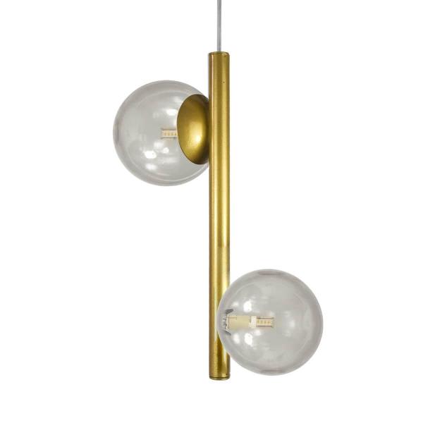 Imagem de Lustre Pendente Figo Ouro - 2 Globos Esfera De Vidro Fumê