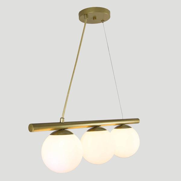 Imagem de Lustre Pendente Figo OURO - 3 Globos Esfera de Vidro Branco